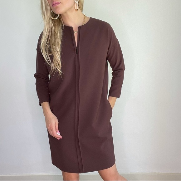 Vince Brown / Burgundy Long Sleeve Shift Dress XS - Picture 11 of 12
